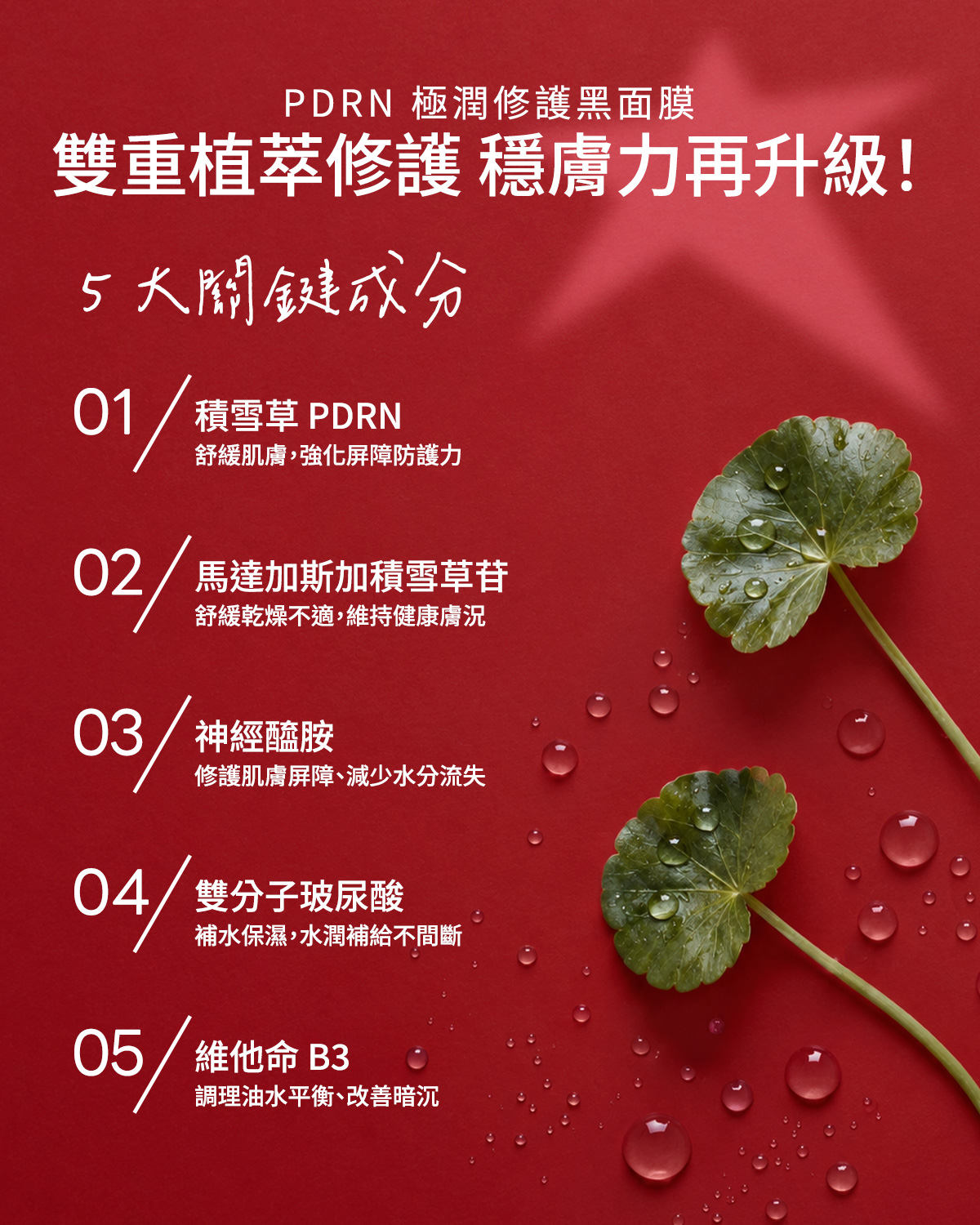 PDRN 極潤修護黑面膜 5大關鍵成分
